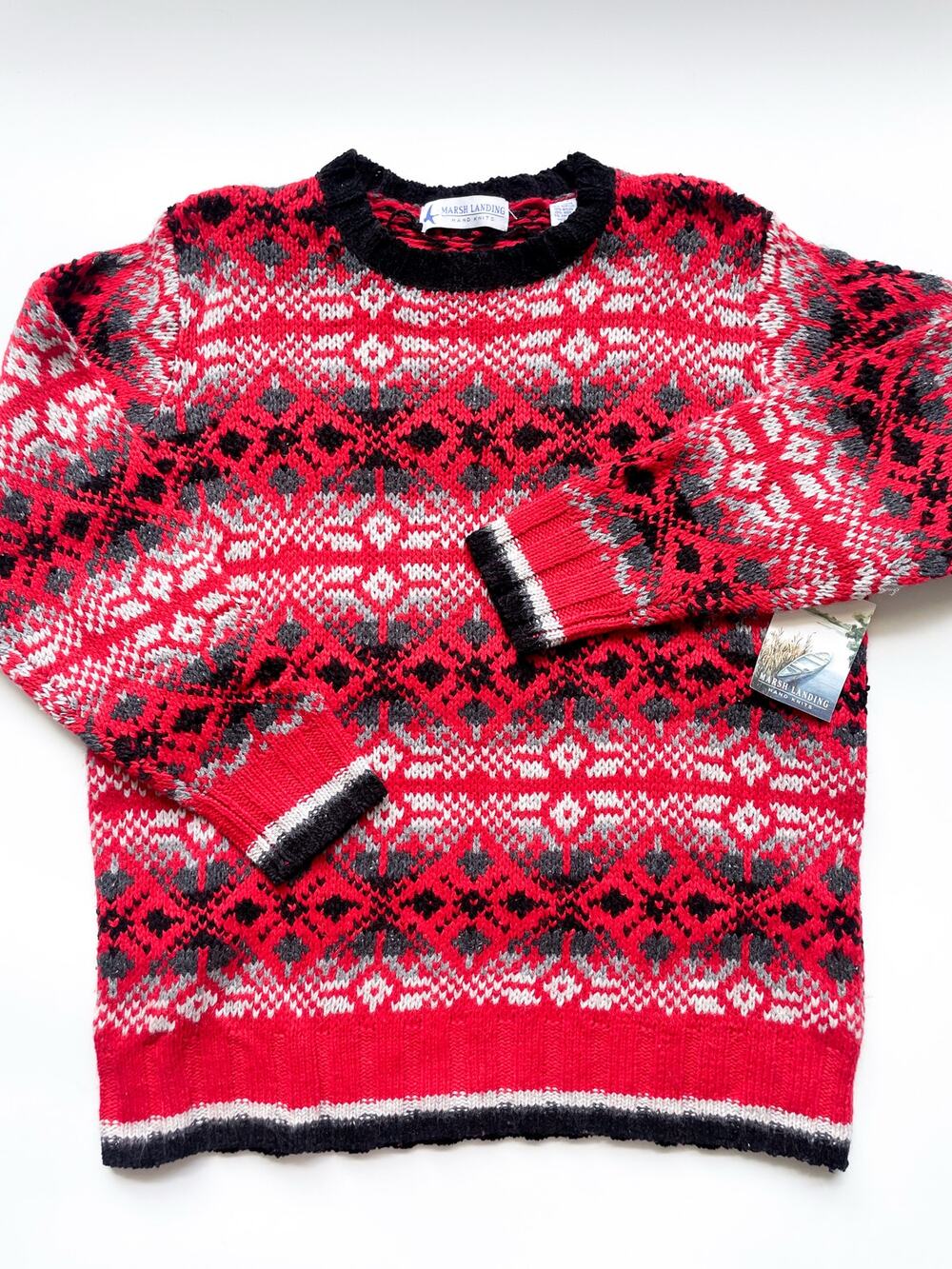NWT Men's Marsh Landing Red Fair Isle Hand Knit Sweater Size M
